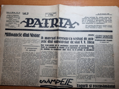 ziarul patria 29 ianuarie 1931-moartea generalului berthelot,art. cluj,averescu foto