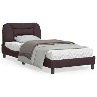 vidaXL Cadru de pat cu tăblie, maro &amp;icirc;nchis, 90x190 cm, textil foto