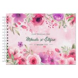 Set Album foto / GuestBook pentru nunta, MODEL FLOWERS 6, personalizabil, A4 landscape, pix si dubluadeziv inclus, 3 piese, accesoriu nunta