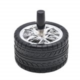 Scrumiera metalica Pufo Angry Wheel, antivant cu buton, 10 cm, negru/ argintiu