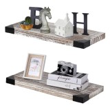 Set 2 rafturi de perete Qilicz, 40 x 18 x 2.5 cm, lemn, maro, alb