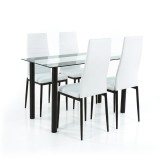 Set Masa 4 in 1 Leziter Mezza Alb-Negru Sticla Securizata Otel 120x70cm Scaune Moderne