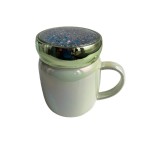 Cana din ceramica cu capac, 360ml, Verde cameleon