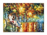 Cumpara ieftin Tablou pictat manual, Indragostiti pe banca, stilizat - 70x50cm ulei pe panza in cutit, efect 3D