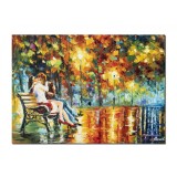 Tablou indragostiti pictat manual, Sarut, stilizat, 70x50cm ulei pe panza in cutit efect 3D