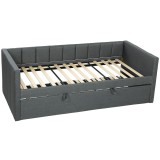 HOMCOM Cadru Pat Simplu 90x190 cm, Canapea cu Al Doilea Pat Extensibil, Tetieră Căptușită, Cotiere, Lamele din Lemn de Plop, pentru Cameră Living Oasp