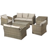 Cumpara ieftin Outsunny Set Mobilier de Grădină 6 Piese, Canapea, 2 Fotolii, Ratan Bej, Confortabil pentru 7 Persoane, Design Modern | Aosom Romania