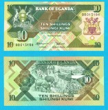 Uganda (p#28) 10 Shillings 1987 UNC 'Viață rurală tradițională'; (ROG CITITI DETALIILE!)
