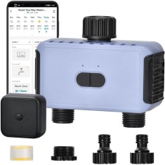 Programator WiFi Irigare, 2 Iesiri, 40 Programe, Control App, Rain Delay, Automat/Manual, IP55, Vocal, Alexa/Google, Accesorii, Albastru/Negru