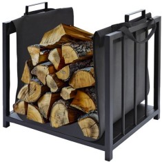 Cos depozitare lemne, cadru otel cu manere, geanta material textil, 50x50.5x37 cm, negru foto
