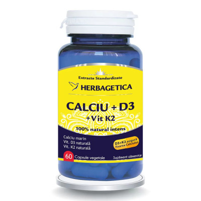 Calciu + D3 cu Vitamina K2, 60 capsule, Herbagetica foto
