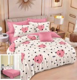 Cumpara ieftin Lenjerie Pat Bumbac 4 Piese Alb/Roz, 200x230/240x250 cm. Set Dormitor, Husa pilota+Cearceaf+Fete perna