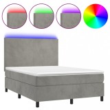 Cumpara ieftin Pat continental cu saltea si LED gri deschis 140x190 cm catifea