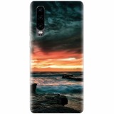 Husa silicon pentru Huawei P30, Dramatic Rocky Beach Shore Sunset