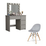 Masa de toaleta/machiaj + scaun Cava, gri, cu oglinda si LED-uri, 94x43x141 cm GartenVIP DiyLine, Artool