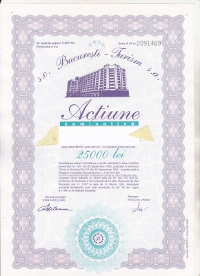 bnk div - Actiune Bucuresti Turism SA 25000 lei foto
