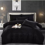 Cumpara ieftin Lenjerie de Pat Damasc 6 Piese, Dungi Duble,Negru- JO337