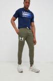 Under Armour pantaloni barbati, culoarea verde, neted 1361642-001