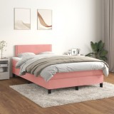 VidaXL Pat box spring cu saltea, roz, 120x200 cm, catifea