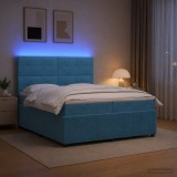 Cumpara ieftin Pat cu arcuri LED si saltea albastru 200 x 200 cm Catifea
