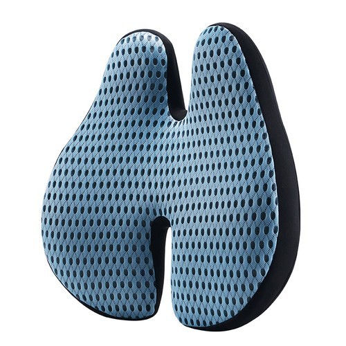 Pernă de Sprijin Lombar Ergonomică, Formă H, Memory Foam, Negru/Albastru, 42x38x9 cm, cu Husă