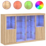 Cumpara ieftin Servanta cu lumini LED, 3 buc., stejar sonoma, lemn prelucrat