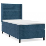 Cumpara ieftin Pat box spring cu saltea, albastru inchis, 90x200 cm, catifea