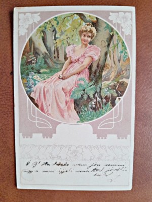Carte postala, desen adolescenta, inceput de secol XX foto