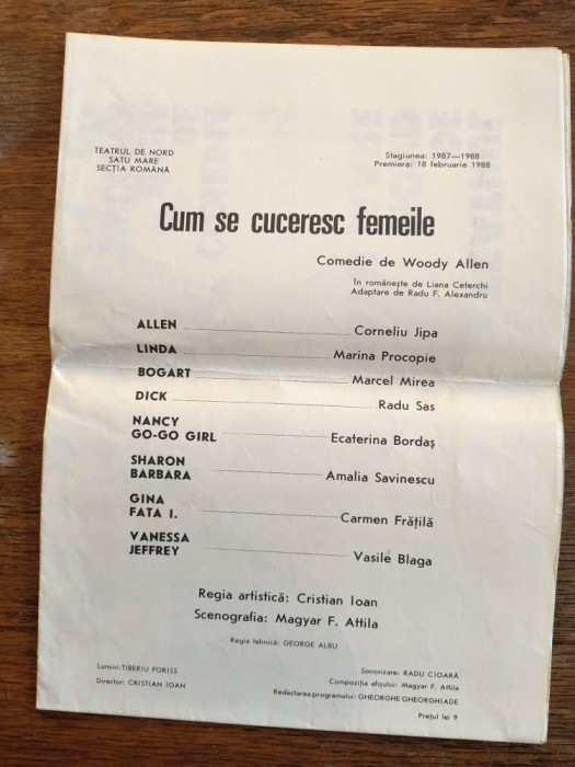 Pliant, program Teatrul de Nord, Satu Mare - Cum se cuceresc femeile / CD1P