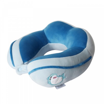 Pern&amp;Auml; de c&amp;Auml;l&amp;Auml;torie pentru g&amp;Atilde;&amp;cent;t &amp;Egrave;i cap, design ergonomic, umplutur&amp;Auml; moale din bumbac, model brodat delfin, 28x28x10 cm, albastru foto