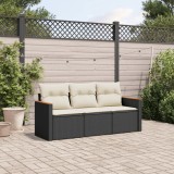 VidaXL Set mobilier de grădină cu perne, 3 piese, negru, poliratan