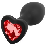 Dop anal silicon negru cu piatra inima rosie Sunfo