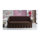 Husa pentru Canapea 3 Locuri, Elastica si Creponata, cu Volane, Maro-HEP20