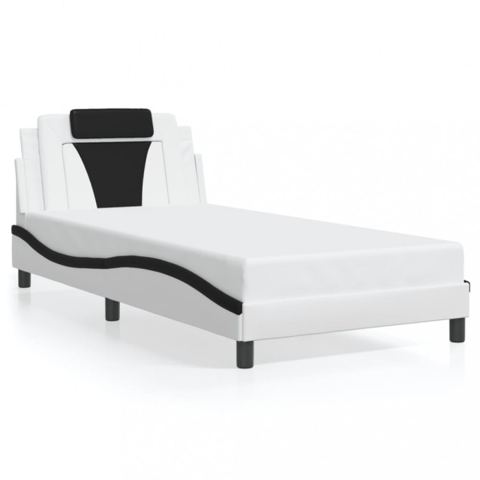 Cadru de pat Viana fara saltea alb si negru 100x200cm piele artificiala