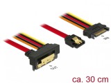 Cablu de date + alimentare SATA 22 pini 6 Gb/s cu clips la SATA 15 pini + SATA 7 pini unghi jos/drept 30cm, Delock 85229