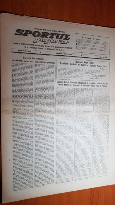 sportul popular 4 aprilie 1953-articol si foto cu macheta stadionului 23 august