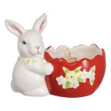 Suport ceramic pentru ouă de Paște, Iepuraș și flori, 17x11x13.5 cm, CMCLASS