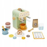 Set cafenea din lemn pentru copii cu espressor si accesorii, multicolor, 20 cm