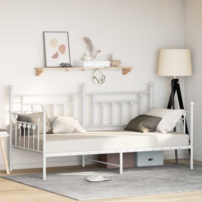 vidaXL Cadru de pat de zi cu headboard Alb 90 x 200 cm Oțel 42002673 foto