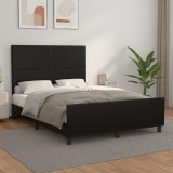 VidaXL Cadru de pat cu tăblie, negru, 140x190 cm, piele ecologică
