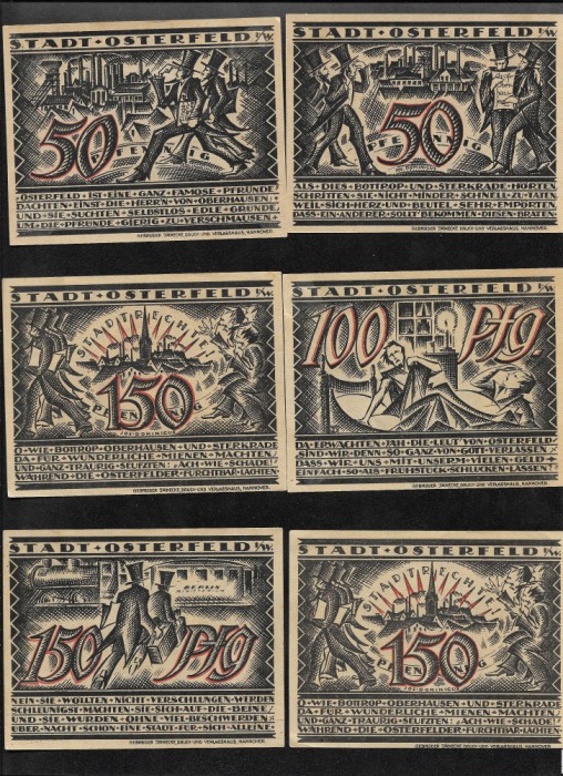 Set Notgeld 2 x 50 + 100 + 3 x 150 pf Osterfeld