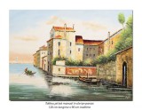 Cumpara ieftin Tablou pictat manual living - Peisaj Venetian - 120x90cm ulei in cutit efect 3D, Fabulos