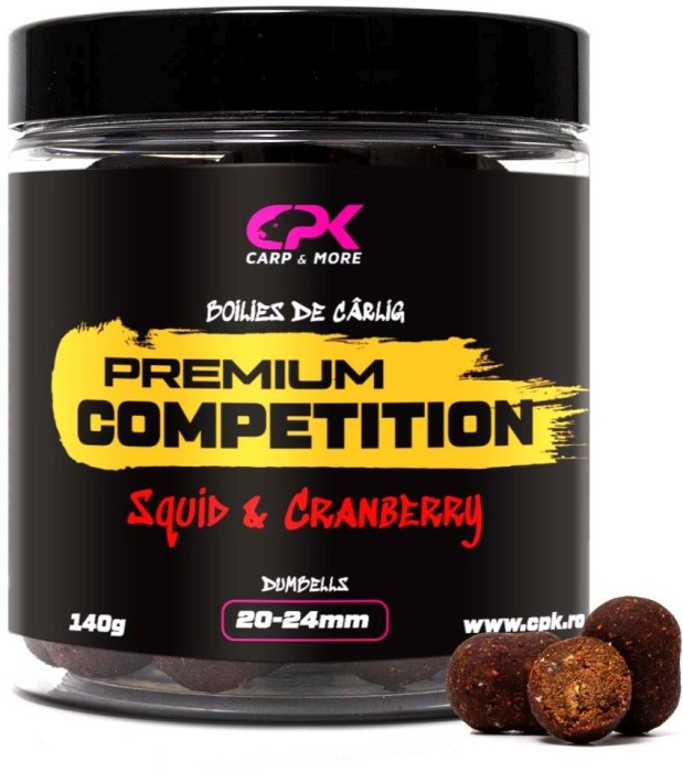 Boilies De Carlig CPK Premium Competition Dumbells, Squid-Cranberry, 20-24mm, 140g