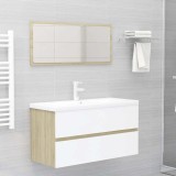 Set mobilier baie, 2 piese, alb și stejar Sonoma, lemn compozit