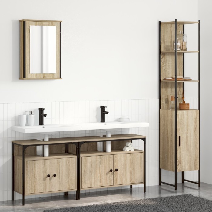 vidaXL Set de mobilier pentru baie cu raft cu ușă 4 pcs Stejar sonoma