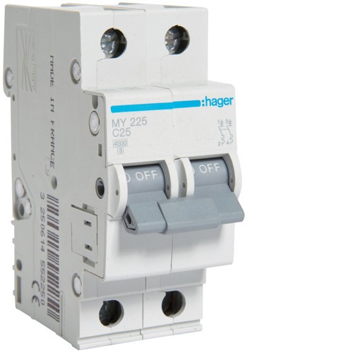 Siguranta automata 25A 2P Curba C 4,5ka Hager MY225