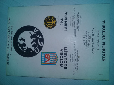 pliant/program IN PRIMUL TUR AL CUPEI UEFA 87/88,VICTORIA BUCURESTI-EPA LARNACA foto