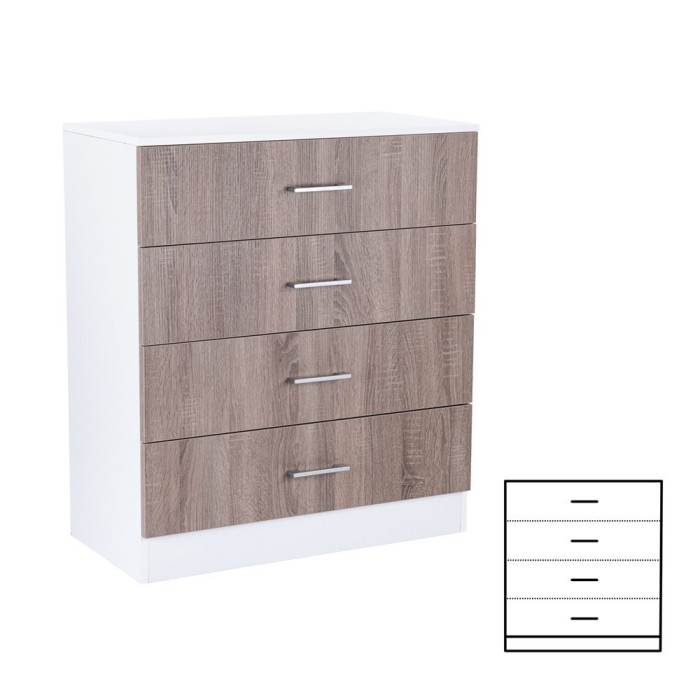 Comodă Miami cu 4 sertare 80x92 cm stejar York-alb