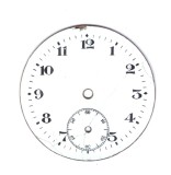 Cadran ceas de buzunar cu secundar periferic, email, cu ciobitura si crapaturi, 43 mm diametrul