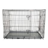 Cusca transport animale pliabila din metal cu 2 usi, tava detasabila si maner 75.5x47x54.5cm